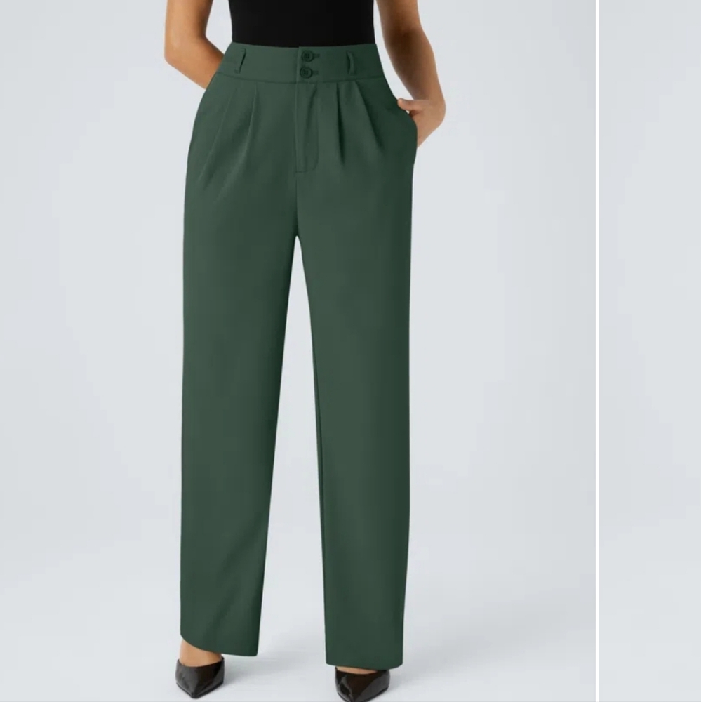 HALARA Green High-Waisted Trousers with Relaxed Fit